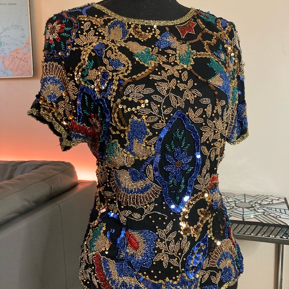 Oleg Cassini at Neiman Marcus Vintage silk beaded top